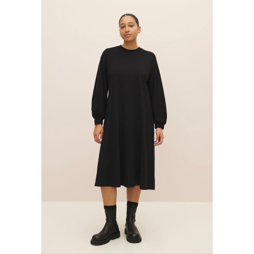 Kowtow Organic Cotton Black Long Sleeve A Line Midi Dress Medium Ethical